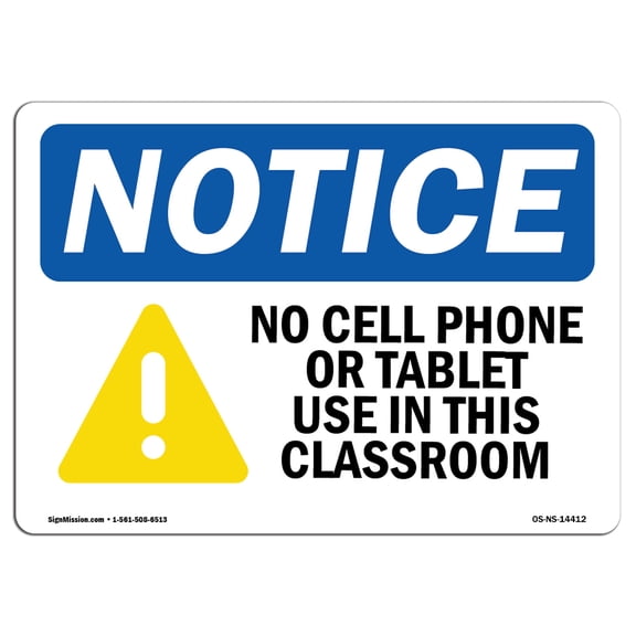 OSHA Notice Signs - No Cell Phone Or Tablet Use Sign With Symbol | Decal | Protect Your Business, Work Site, Warehouse |  Made in the USA
