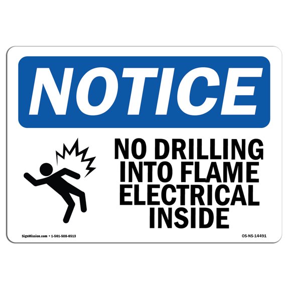 OSHA Notice Signs - No Drilling Into Frame Electrical Sign With Symbol | Decal | Protect Your Business, Work Site |  Made in the USA