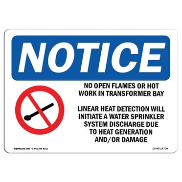 OSHA Notice Signs - No Open Flames Or Hot Work In Sign With Symbol | Decal | Protect Your Business, Work Site |  Made in the USA