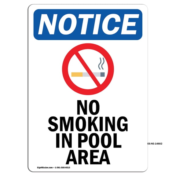 OSHA Notice Signs - No Smoking In Pool Area Sign With Symbol | Decal | Protect Your Business, Work Site, Warehouse |  Made in the USA