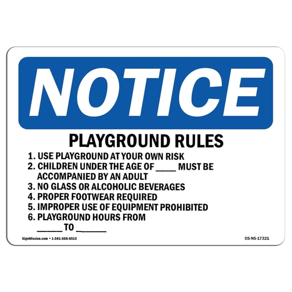 OSHA Notice Signs - Playground Rules 1. Use Playground At Your | Decal | Protect Your Business, Work Site, Warehouse | Made in the USA