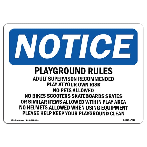 OSHA Notice Signs - Playground Rules Adult Supervision Recommended Sign | Extremely Durable Made in the USA Signs or Heavy Duty Vinyl label | Protect Your Warehouse & Business