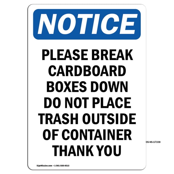 OSHA Notice Signs - Please Break Cardboard Boxes Down | Decal | Protect Your Business, Construction Site, Warehouse | Made in the USA