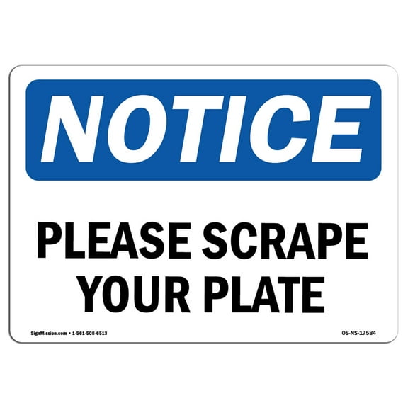 OSHA Notice Signs - Please Scrape Your Plate | Decal | Protect Your Business, Construction Site, Warehouse & Shop Area |  Made in the USA