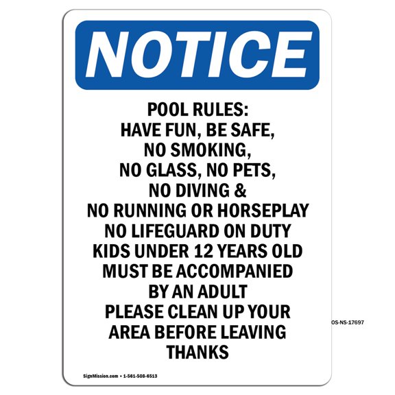 OSHA Notice Signs - Pool Rules Have Fun Be Safe | Decal | Protect Your Business Construction Site Warehouse | Made in the USA
