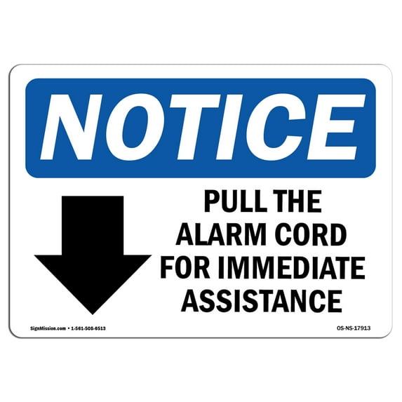 OSHA Notice Signs - Pull The Alarm Cord For Immediate Sign With Symbol | Decal | Protect Your Business, Work Site | Made in the USA