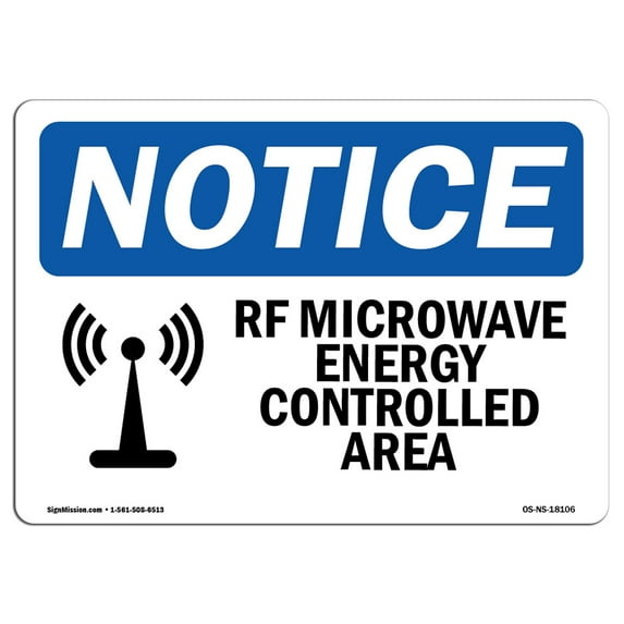 OSHA Notice Signs - RFMicrowave Energy Controlled Area Sign With Symbol | Decal | Protect Your Business, Work Site | Made in the USA