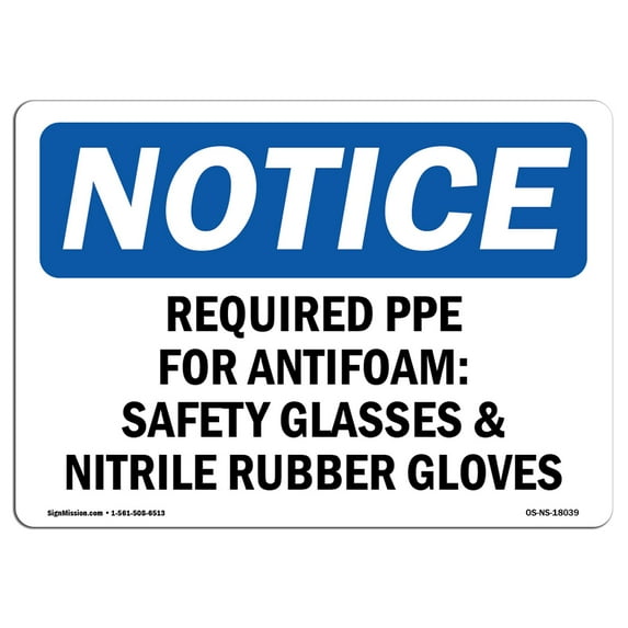 OSHA Notice Signs - Required PPE For Antifoam Safety Glasses Sign | Extremely Durable Made in the USA Signs or Heavy Duty Vinyl label | Protect Your Construction Site, Warehouse &
