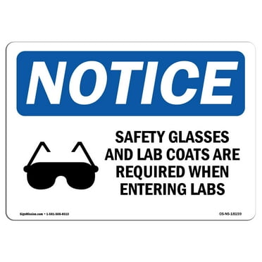 OSHA Notice Signs - Safety Glasses And Lab Coats Sign With Symbol | Decal | Protect Your Business, Work Site, Warehouse |  Made in the USA