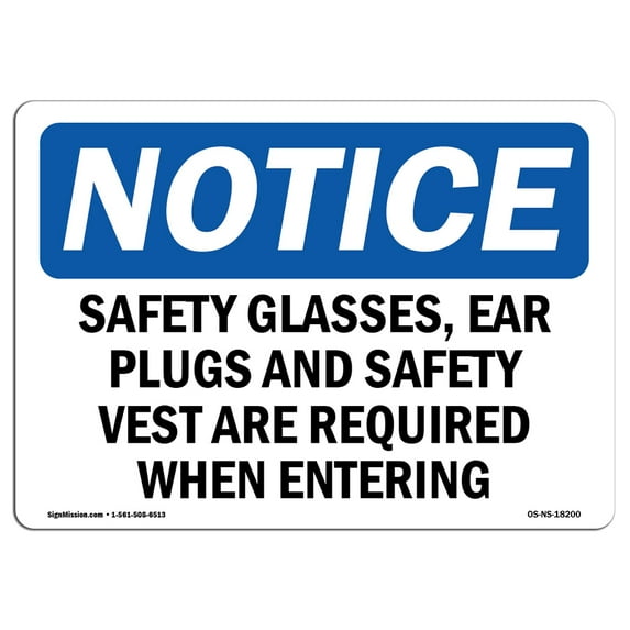 OSHA Notice Signs - Safety Glasses Ear Plugs And Safety Vest | Decal | Protect Your Business Work Site Warehouse | Made in the USA