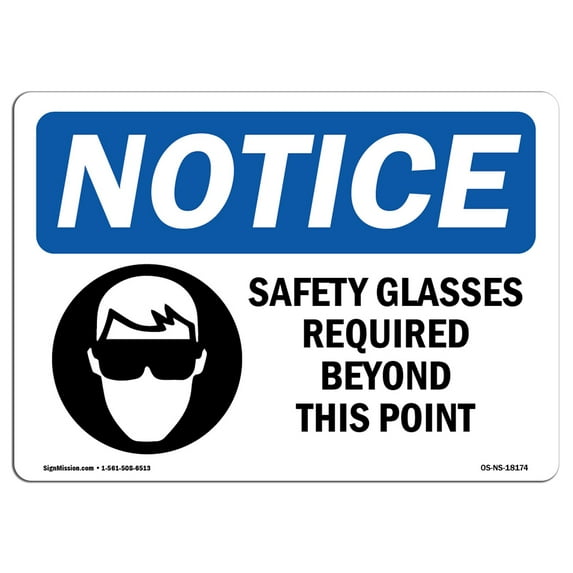 OSHA Notice Signs - Safety Glasses Required Beyond Sign With Symbol | Decal | Protect Your Business, Work Site | Made in the USA