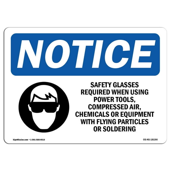 OSHA Notice Signs - Safety Glasses Required When Sign With Symbol | Decal | Protect Your Business, Work Site, Warehouse | Made in the USA