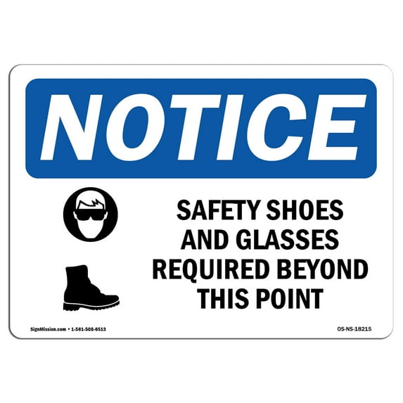 OSHA Notice Signs - Safety Shoes And Glasses Required Sign With Symbol | Decal | Protect Your Business, Work Site | Made in the USA
