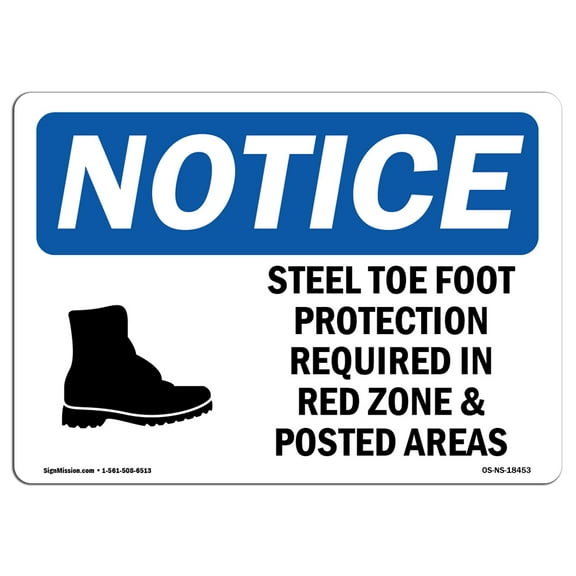 OSHA Notice Signs - Steel Toe Foot Protection Required Sign With Symbol | Decal | Protect Your Business, Work Site |  Made in the USA