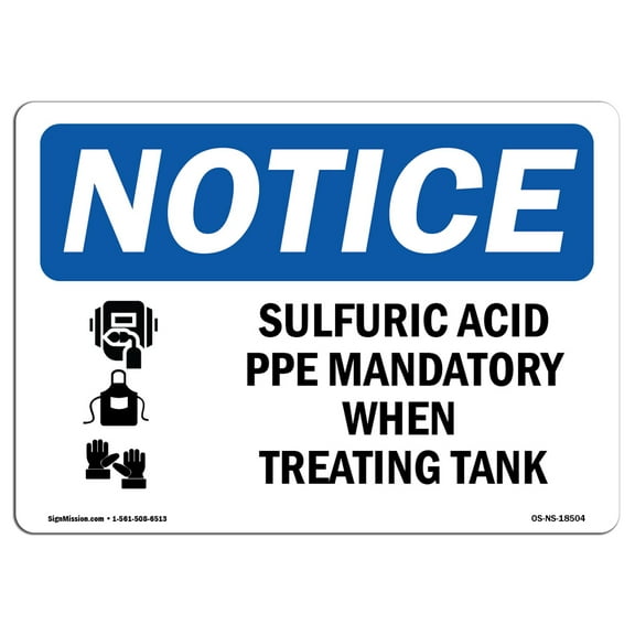 OSHA Notice Signs - Sulfuric Acid PPE Mandatory Sign With Symbol | Decal | Protect Your Business, Work Site, Warehouse |  Made in the USA