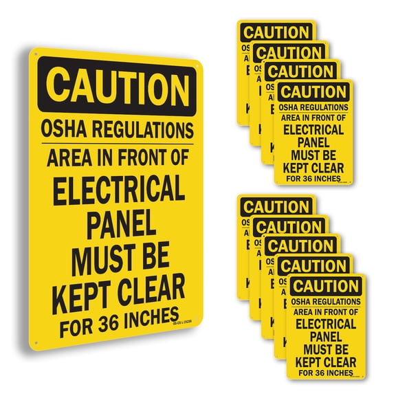 OSHA Regulations Area In Front Electrical Panel Must Be Kept Clear For 36 Inches OSHA Caution Aluminum Sign 24 Inch x 18 Inch - 10 Pack