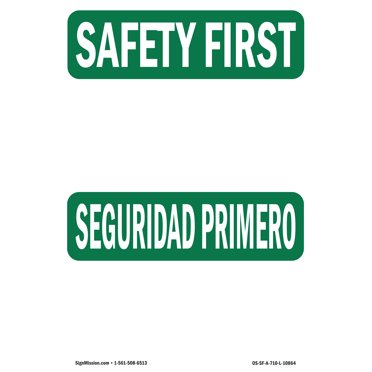 OSHA SAFETY FIRST Sign - Bilingual | Plastic Sign | Protect Your Business, Construction Site, Warehouse & Shop Area | Made in the USA