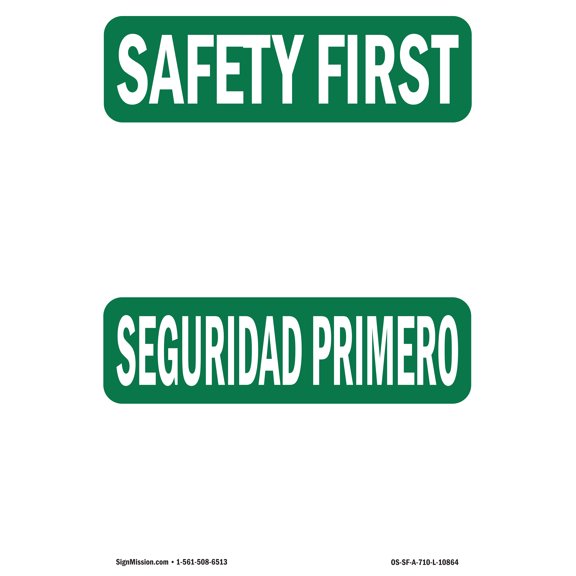 OSHA SAFETY FIRST Sign - Bilingual | Plastic Sign | Protect Your Business, Construction Site, Warehouse & Shop Area | Made in the USA