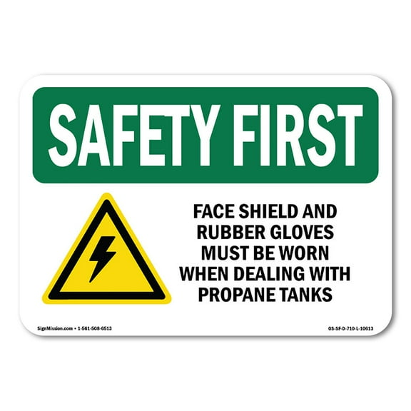 OSHA SAFETY FIRST Sign - Face Shield And Rubber Gloves With Symbol | Decal | Protect Your Business, Work Site, Warehouse | Made in the USA