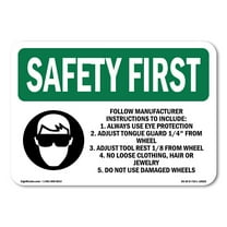OSHA SAFETY FIRST Sign - Follow Manufacturer Instructions With Symbol | Plastic Sign | Protect Your Business, Work Site, Warehouse | Made in the USA