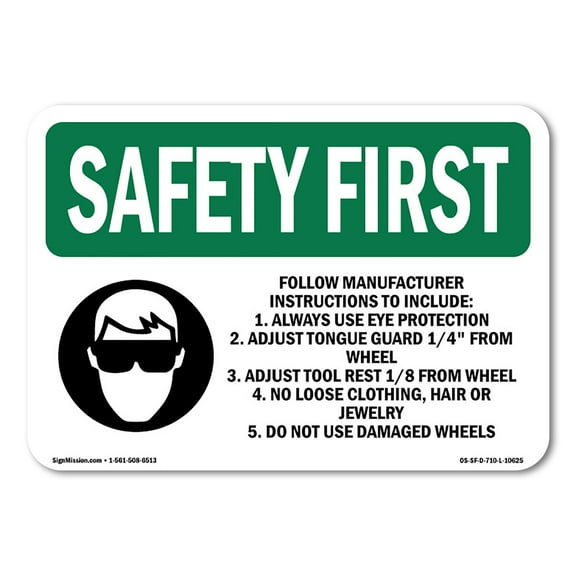 OSHA SAFETY FIRST Sign - Follow Manufacturer Instructions With Symbol | Plastic Sign | Protect Your Business, Work Site, Warehouse | Made in the USA