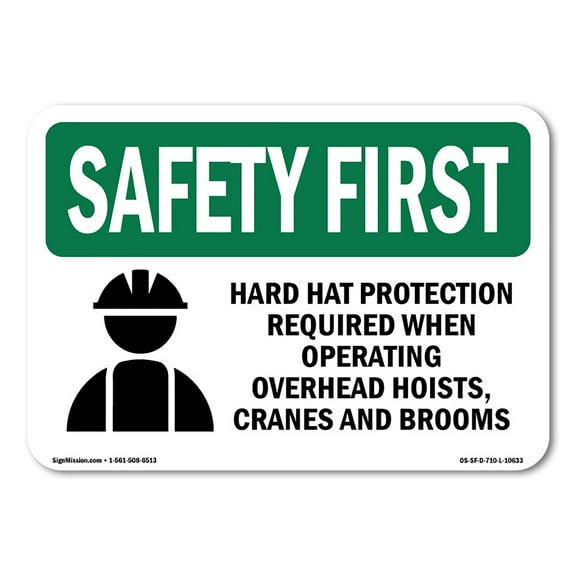 OSHA SAFETY FIRST Sign - Hard Hat Protection Required With Symbol | Plastic Sign | Protect Your Business, Work Site, Warehouse | Made in the USA