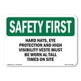 thumbnail image 1 of OSHA SAFETY FIRST Sign - Hard Hats Eye Protection And High Visibility | Decal | Protect Your Business Work Site Warehouse | Made in the USA, 1 of 5