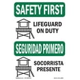 thumbnail image 1 of OSHA SAFETY FIRST Sign - Lifeguard On Duty Bilingual | Plastic Sign | Protect Your Business, Construction Site, Warehouse & Shop Area | Made in the USA, 1 of 5