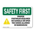 thumbnail image 1 of OSHA SAFETY FIRST Sign - Proper Footwear Required No With Symbol | Plastic Sign | Protect Your Business, Work Site, Warehouse & Shop Area | Made in the USA, 1 of 5