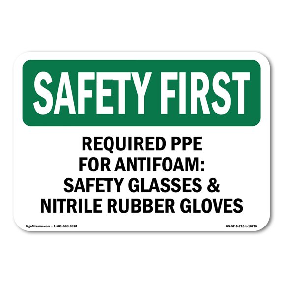 OSHA SAFETY FIRST Sign - Required PPE For Antifoam Safety Glasses | Decal | Protect Your Business, Work Site, Warehouse | Made in the USA