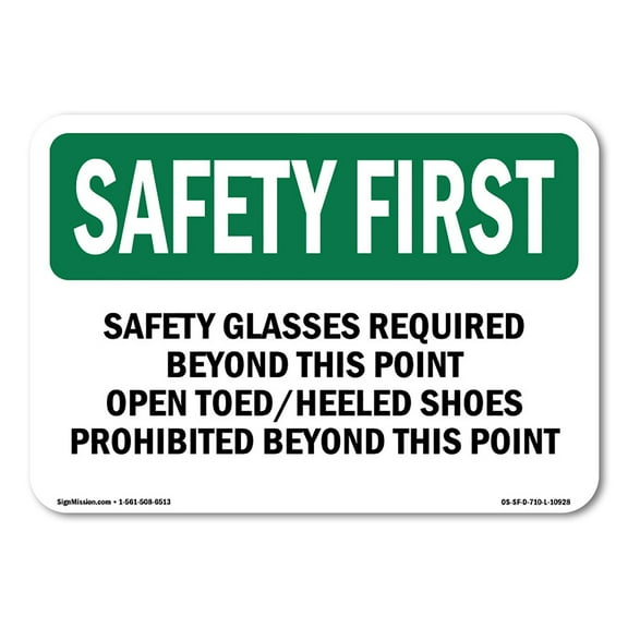 OSHA SAFETY FIRST Sign - Safety Glasses Required Beyond This Point | Plastic Sign | Protect Your Business, Work Site, Warehouse | Made in the USA