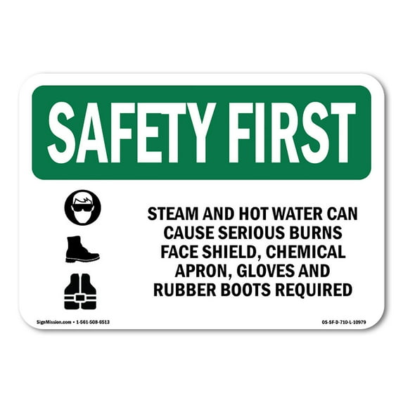 OSHA SAFETY FIRST Sign - Steam And Hot Water Can Cause With Symbol | Decal | Protect Your Business, Work Site, Warehouse | Made in the USA