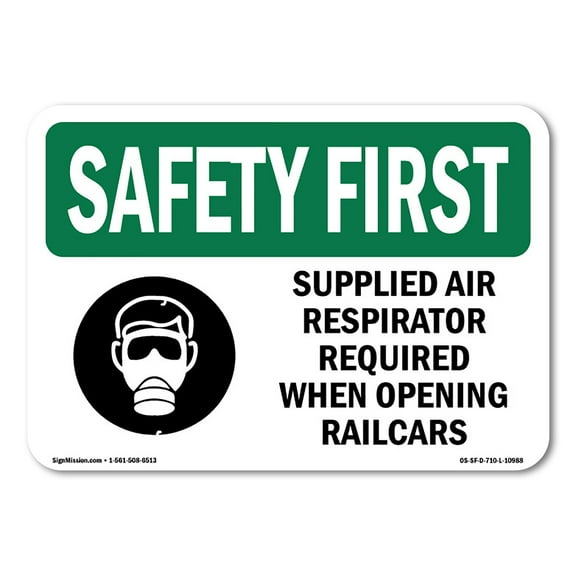 OSHA SAFETY FIRST Sign - Supplied Air Respirator Required With Symbol | Plastic Sign | Protect Your Business, Work Site, Warehouse | Made in the USA