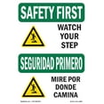 thumbnail image 1 of OSHA SAFETY FIRST Sign - Watch Your Step With Symbol Bilingual | Decal | Protect Your Business, Work Site, Warehouse & Shop Area | Made in the USA, 1 of 5
