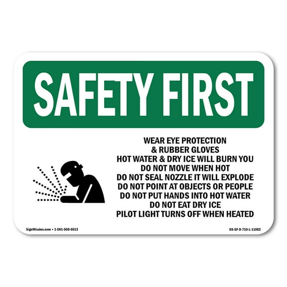 OSHA SAFETY FIRST Sign - Wear Eye Protection & Rubber With Symbol | Decal | Protect Your Business, Work Site, Warehouse | Made in the USA