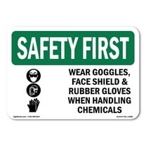 OSHA SAFETY FIRST Sign - Wear Goggles Face Shield & With Symbol | Plastic Sign | Protect Your Business Work Site Warehouse & Shop Area | Made in the USA