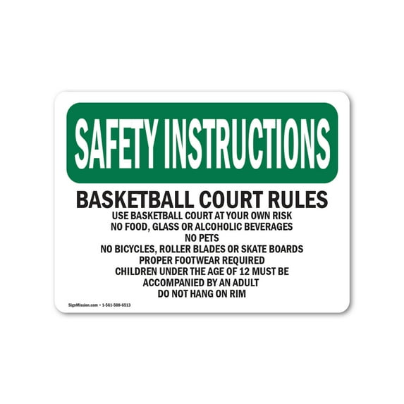 OSHA SAFETY INSTRUCTIONS Sign - Basketball Court Rules Use Basketball Court