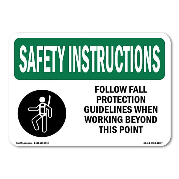 OSHA SAFETY INSTRUCTIONS Sign - Follow Fall Protection Guidelines With Symbol | Plastic Sign | Protect Your Business, Warehouse | Made in the USA