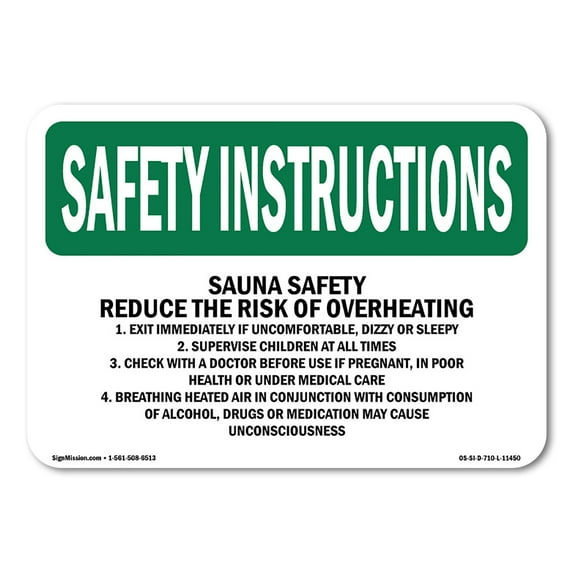 OSHA SAFETY INSTRUCTIONS Sign - Sauna Safety Reduce The Risk Of Overheating | Plastic Sign | Protect Your Business, Work Site, Warehouse | Made in the USA
