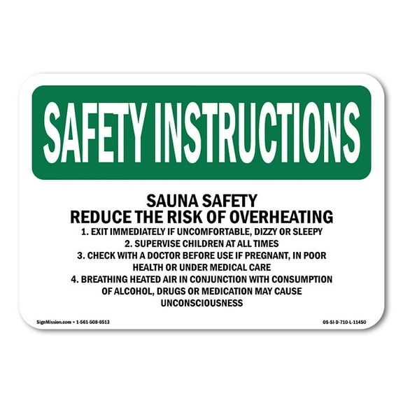 OSHA SAFETY INSTRUCTIONS Sign - Sauna Safety Reduce The Risk Of Overheating | Plastic Sign | Protect Your Business, Work Site, Warehouse | Made in the USA