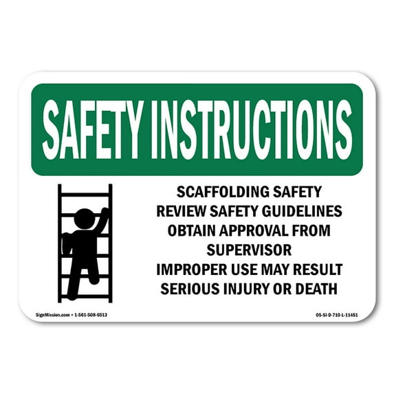 OSHA SAFETY INSTRUCTIONS Sign - Scaffolding Safety Review With Symbol | Decal | Protect Your Business, Work Site, Warehouse | Made in the USA