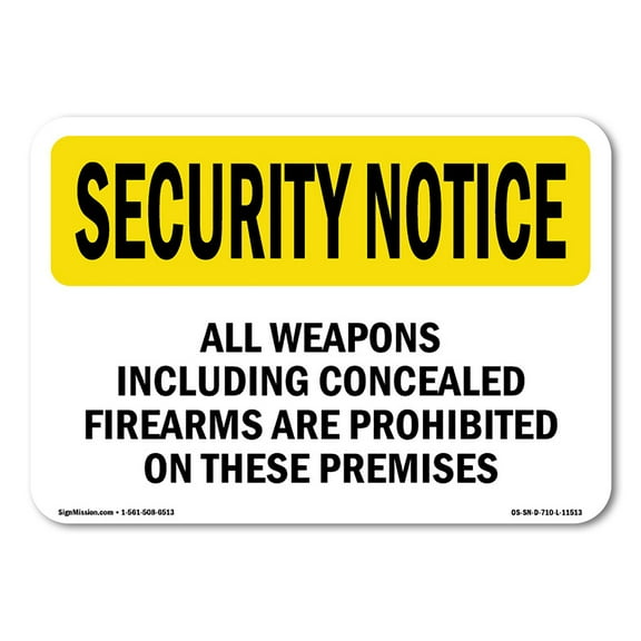 OSHA SECURITY NOTICE Sign - Concealed Firearms Prohibited | Decal | Protect Your Business, Work Site, Warehouse & Shop Area | Made in the USA