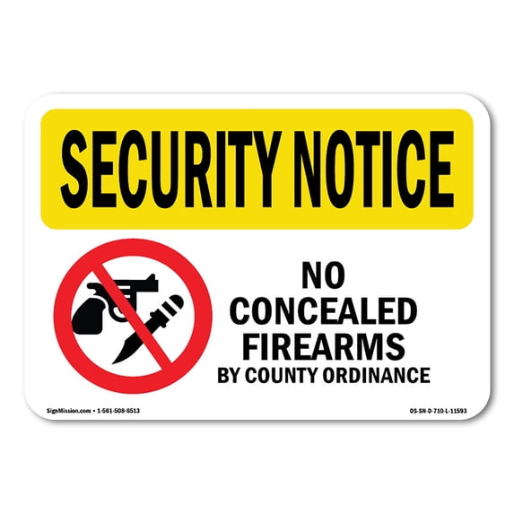 OSHA SECURITY NOTICE Sign - No Concealed Weapons By County | Aluminum Sign | Protect Your Business, Work Site, Warehouse & Shop Area | Made in the USA