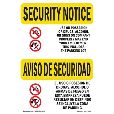 OSHA SECURITY NOTICE Sign - Drugs End Employment Bilingual | Plastic Sign | Protect Your Business, Work Site, Warehouse & Shop Area | Made in the USA