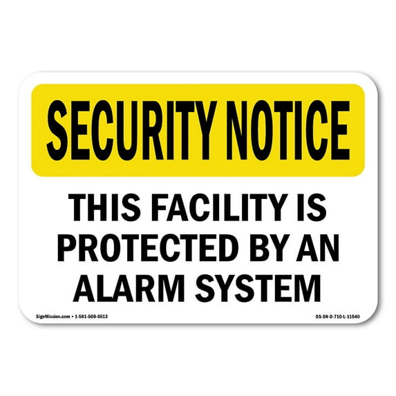 OSHA SECURITY NOTICE Sign - Facility Protected By Alarm System | Decal | Protect Your Business, Work Site, Warehouse & Shop Area | Made in the USA