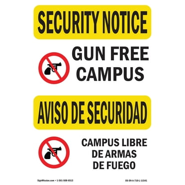 OSHA SECURITY NOTICE Sign - Gun Free Campus Bilingual | Decal | Protect Your Business, Construction Site, Warehouse & Shop Area | Made in the USA