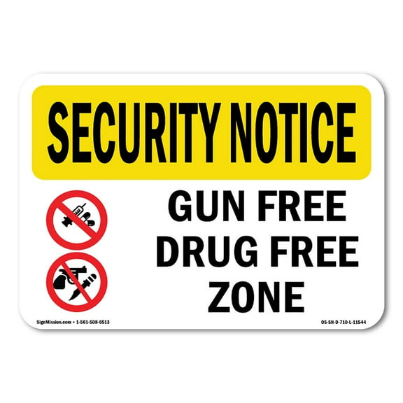 OSHA SECURITY NOTICE Sign - Gun Free Drug Free Zone | Plastic Sign | Protect Your Business, Construction Site, Warehouse & Shop Area | Made in the USA