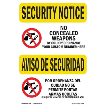 OSHA SECURITY NOTICE Sign - No Concealed Weapons Bilingual | Plastic Sign | Protect Your Business, Work Site, Warehouse & Shop Area | Made in the USA