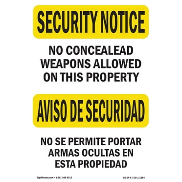 OSHA SECURITY NOTICE Sign - No Concealed Weapons Bilingual | Plastic Sign | Protect Your Business, Work Site, Warehouse & Shop Area | Made in the USA