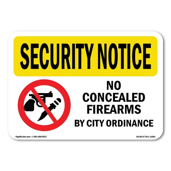 OSHA SECURITY NOTICE Sign - No Concealed Weapons By City | Aluminum Sign | Protect Your Business, Work Site, Warehouse & Shop Area | Made in the USA